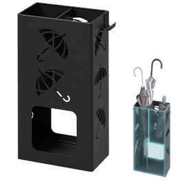 Підставка для парасоль під WOLTU, 2 слоти, з 4 гачками, металева, чорна, 25x49x15 см