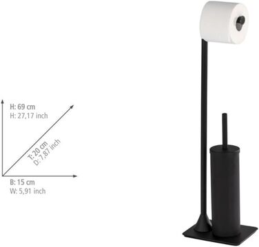 Набір для туалету WENKO Hella: тримач туалетного паперу та щітка для унітазу, пофарбований сталь, 15 x 69 x 20 см, матовий білий (чорний)