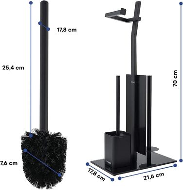 Набір для ванної кімнати WC-Garnitur з тримачем для туалетного паперу, без свердління, з нержавіючої сталі, скляний підстав, 32x20x70 см, чорний
