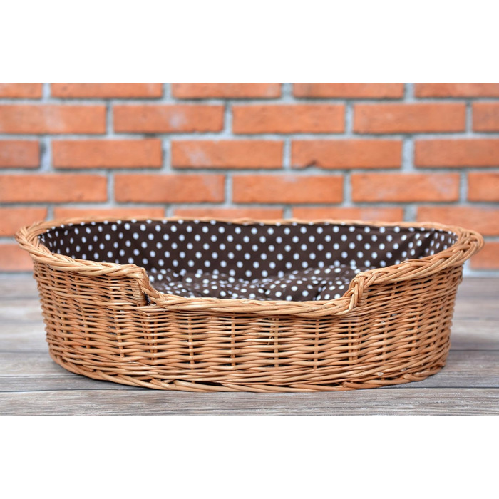Wicker dog basket for dogs and cats. Dog bed, cat bed with cushion, pet basket, woven cat basket. 60x43 H19 cm (L 80 x W 60 x H 26 cm, Natural)