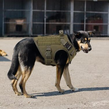 FEIMA Tactical Dog Harness with Handle Military Mesh Working Tactical Dog Vest Chest Harness for Large Dogs No Pull Adjustable Vest for Walks Training (Army Green, S) Army Green S