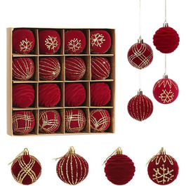16 штучних новорічних кулі червоного кольору, 6 см, для прикраси ялинки. Набір міцних пластикових кулішок з гачками для ялинки. Новорічний декор для ялинки.
