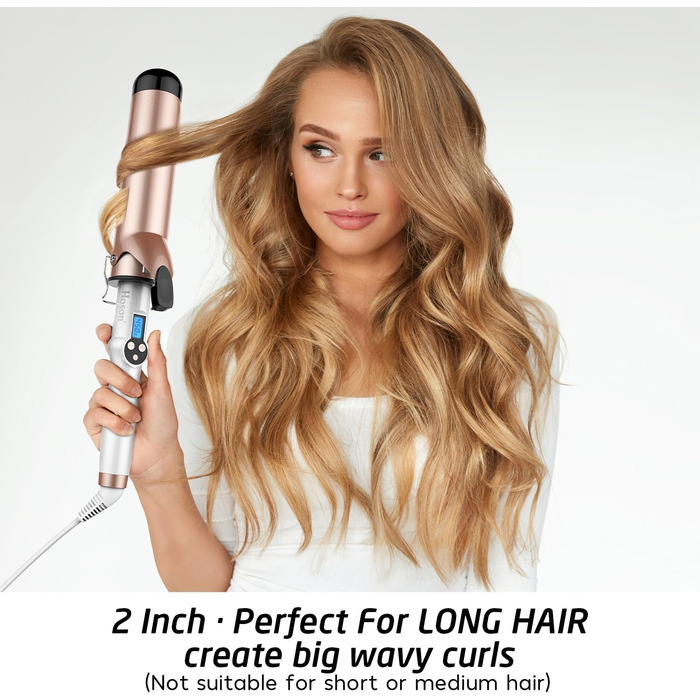 Hoson 50mm Локкенстаб Pro Curl: Керамічний локкенстаб з турмаліном, LCD дисплей, 9 температурних режимів, рукавичка в комплекті