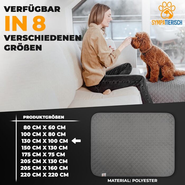 Водонепроникний килимок для собак - міцний килимок для захисту дивану та ліжка - неслизький килимок для собак, підходить для великих собак - можна прати в пральній машині - 130 x 100 см - сірий