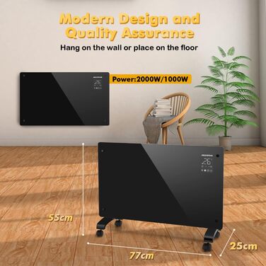 Електричний конвектор Aigostar з термостатом та Wi-Fi керуванням, 2000W, для приміщень до 30 м², чорний (2 шт.)