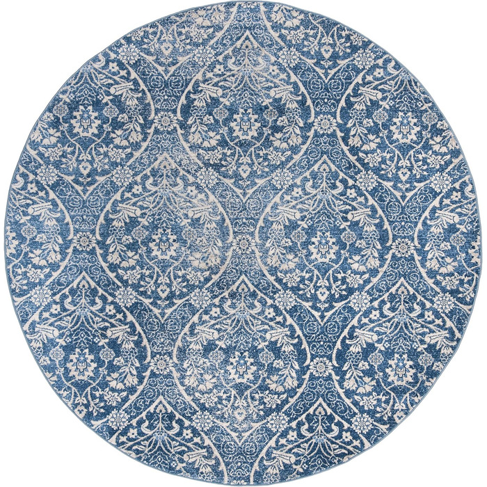 Килим SAFAVIEH Traditionell для вітальні, їдальні, спальні - колекція Brentwood, короткий ворс, 122 x 183 см (діаметр 201 см, темно-синій та світло-сірий)