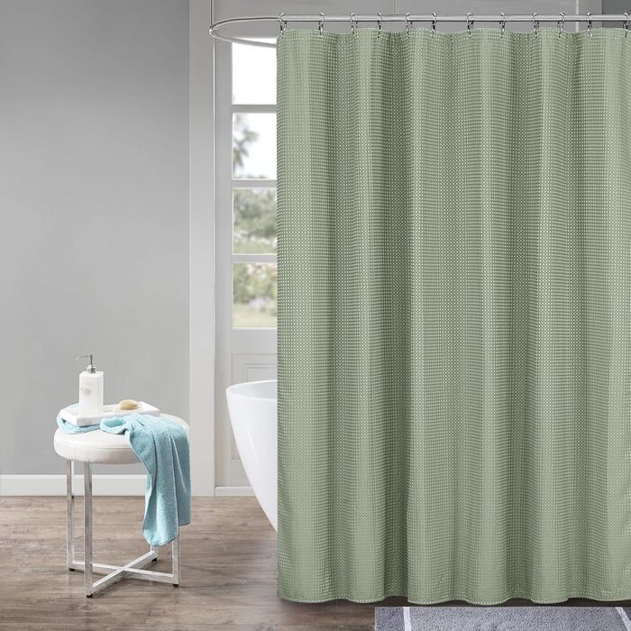 Шторка для душу Waffel з магнітною фіксацією, текстиль, поліестер, 183x183 см (зелена)