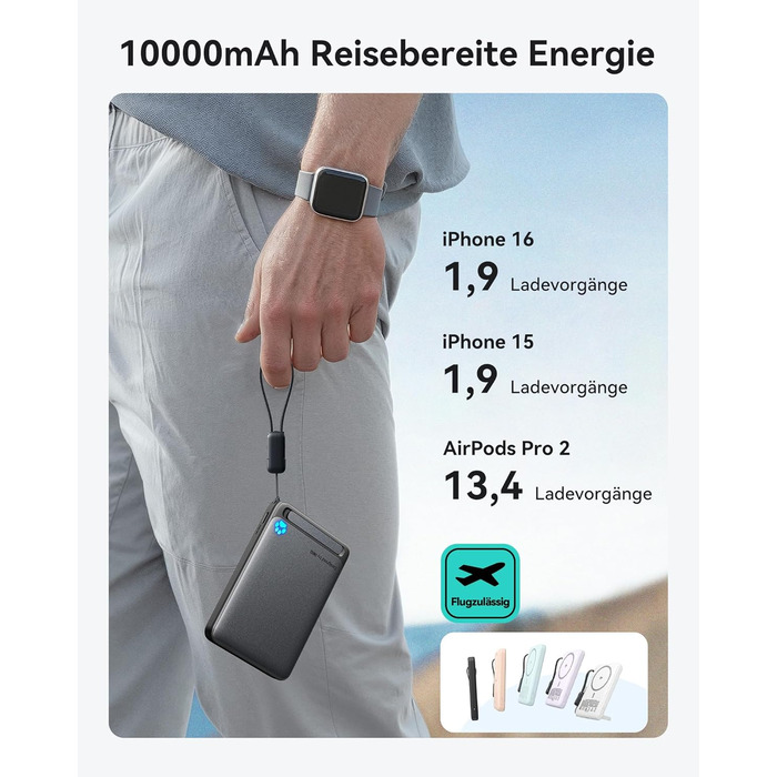 Power Bank Magsafe INIU, Qi2, 45W, 10000mAh, з кабелем USB-C та підставкою, для iPhone 17/16/15/14/13 (Blu)