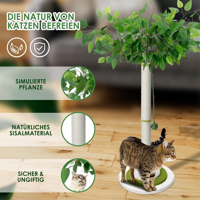 Zvonema Kratzbaum-Kratzstamm Scratching Post with 80 cm Height for Small and Large Cats, Sisal Rope Cat Scratching Post with 1 Interactive Ball, Scratching Pole Cat Furniture, for Indoor Activity, Play