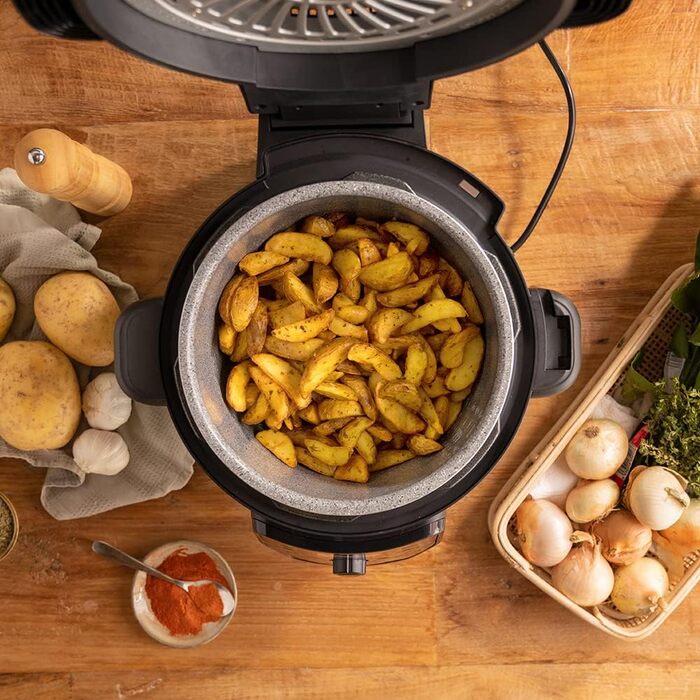 Cecotec Programmable Pot with Air Fryer and GM H Deluxe Fry Multifunction Kitchen Machine. 6 Liters, Forward Lid, Programmable, 24-Hour Temperature Adjustable Model H Deluxe Fry