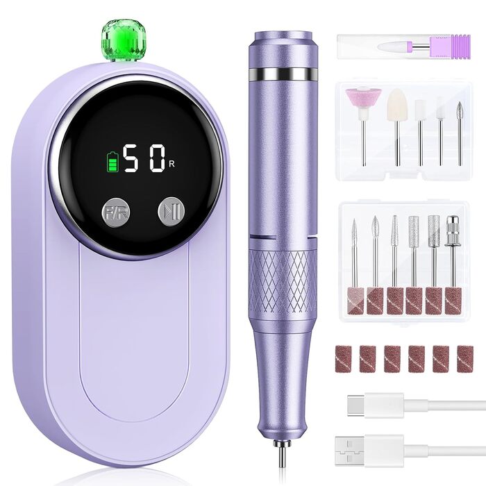 Електричний фрезер для нігтів: манікюрний та педикюрний набір 12 в 1 з LCD-дисплеєм, 50000 об/хв для гелю, акрилу та натуральних нігтів