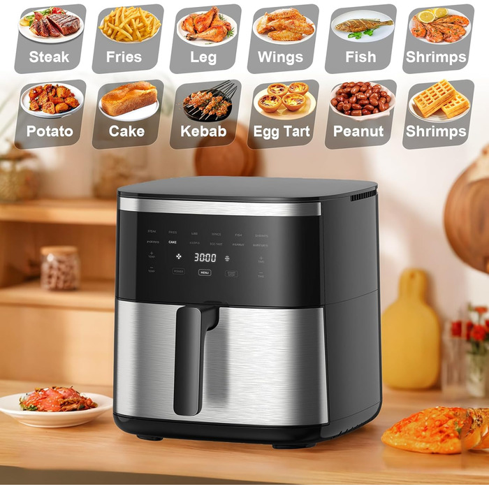 Фритюрниця без олії 7L XXL з сенсорним екраном, 12 програм, 1800W, чорний/сталь