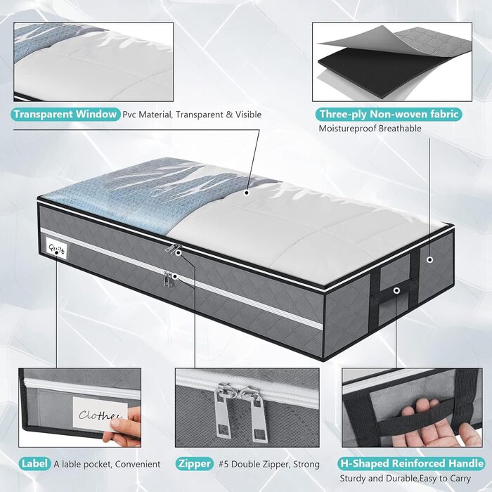 Органайзер для зберігання під ліжком GARPROVM 96L (2 шт.) 104x50x18 см, з фетру, для постільної білизни, ковдр, одягу