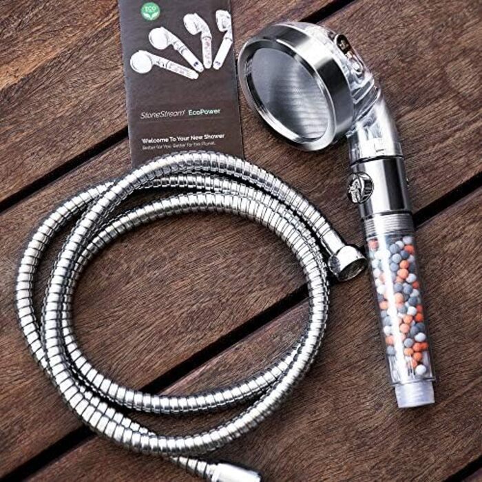 Лійка для душу StoneStream Eco Power з фільтром та іонізацією, високий тиск, 3 режими – для сухої шкіри та волосся