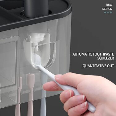 Toothpaste Dispenser Bathroom Toothbrush Holder Set, Wall-Mounted Toothbrush Holder with Double Automatic Toothpaste Dispenser, 3 Cups, and Drawer for Bathroom