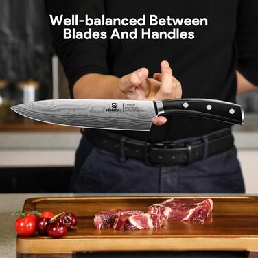 Набір кухонних ножів Piklohas 17 предметів з блоком, професійний набір з підставкою з дерева, з дамастним візерунком, з точилкою