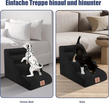 Dog Stairs, Dog Stairs 50cm High, Pet Stairs 4 Steps, Removable Non-Slip Foam Dog Ramp, Dog Stairs for Small Dogs and Cats, Washable Cat Stairs (Pet Stairs 4 Steps, black)