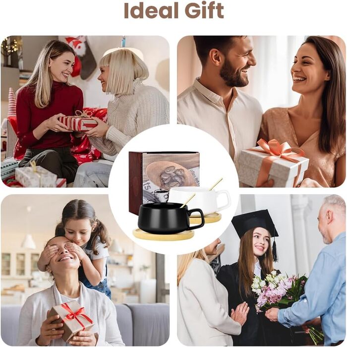 Набір кавових чашок капучино з блюдцем, 4 шт. Об'єм 320 мл, з кераміки, товстостінні, для еспресо, капучино, лате (чорний)