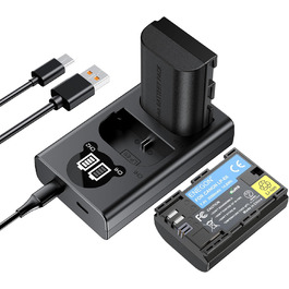 Запасний акумулятор ENEGON LP-E6 (2 шт.) та розумне LED Dual USB зарядне пристрій для Canon LP-E6, LP-E6N та Canon EOS 5D Mark II/III/IV, 5DS, 5DS R, 6D, 7D, 7D Mark II, 60D, 70D, 80D та інші камери 2 x LP-E6 акумулятори + 1 x Dual LED зарядне пристрій