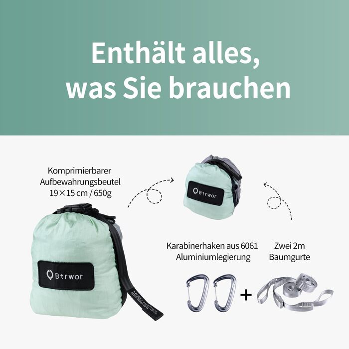 Гамак для відпочинку на двоє | 300 кг | Гамак-матрас з комплектом кріплення | Наметний гамак з нейлону | 290x170 см (м'ятний)