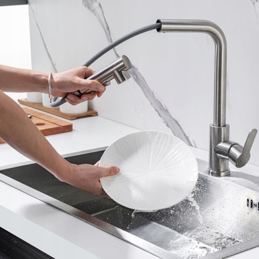 Змішувач для кухні Melanstar 6103 стійкий з висувним виливом, Inox