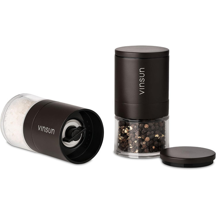 Набір з 2 мельниць для солі та перцю Vinsun - ручні, керамічний механізм, регульований, нержавіюча сталь, ø51x100mm