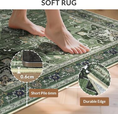 Килим GENIMO Boho Vintage 160x230 см, короткий ворс, антиковзаючі, для вітальні, спальні, їдальні, офісу, салатовий, геометричний, прямокутний