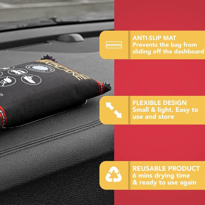 GADLANE Reusable Car Dehumidifier, 350g, Pack of 4, Car Moisture Absorber with Dashboard, Anti-Slip Mat, Eliminates Foggy Windshields, for Home, Closet