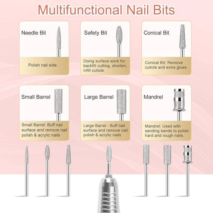 Професійний набір для манікюру та педикюру Madenia Nagelfräser Professional з акумулятором, 35000 об/хв, 11 насадок, JF-801