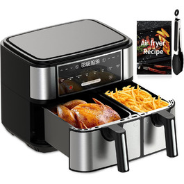 Euary Max Dual Zone 10L цифрова аерофритюрниця з двома незалежними кошиками 4 л та 6 л для сім'ї, 8-в-1, з рецептурником, таймером і регулюванням температури