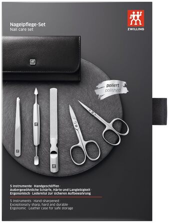 Набір для манікюру та педикюру ZWILLING (5 предметів) з екошкіряним кейсом, нержавіюча сталь, чорний