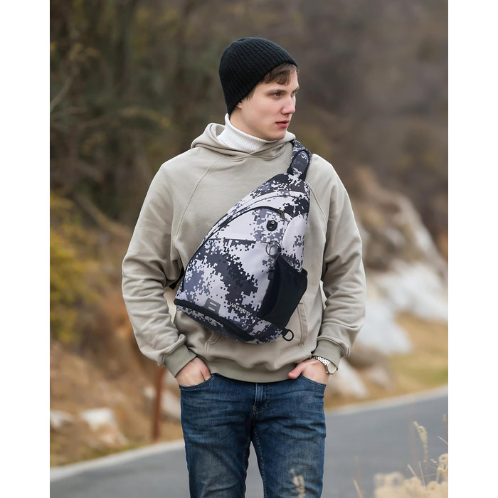 Сумка через плече WATERFLY: рюкзак-слінг для туризму, велоспорту та подорожей (Tarnweiß)