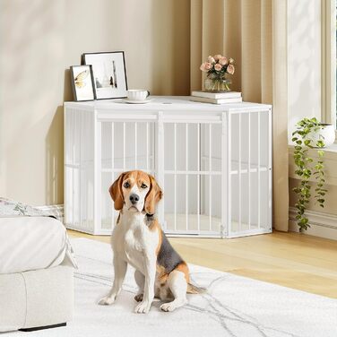 Клітка для собак Hzuaneri Eck-Hundekäfig: зручна собача будка з подушкою та розсувними дверима, 107 x 59,6 x 64 см, білий колір, DFC85903W