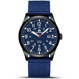 Годинник чоловічий LN LENQIN Military - тактичний годинник з датою, водонепроникний (30M), кварцовий, з ремінком з нейлону (армійський стиль), для спорту та активного відпочинку, блакитний, чорний, блакитний