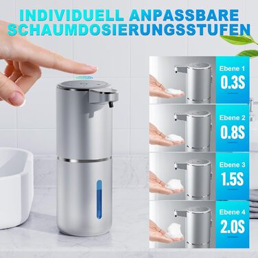 Amyzavls Automatic Soap Dispenser, 380ml Wall Mount Touchless Electric Soap Dispenser with Sensor, USB Rechargeable Foam Soap Dispenser for Bathroom, Kitchen, Office Silver