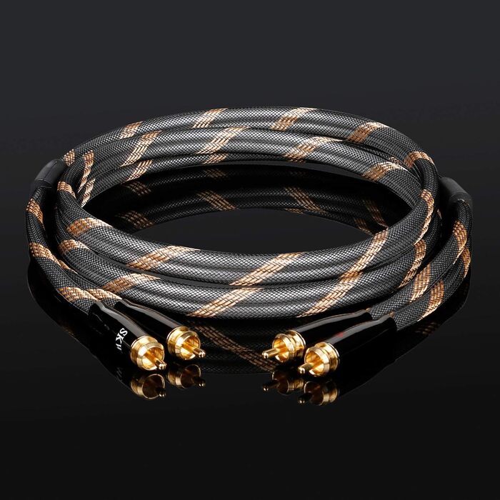 Акустичні кабелі SKW для колонок Hi-Fi, пара (2 шт.), 1.5м, з позолоченими роз'ємами-бананами та нейлоновим обплетенням, High-end якість