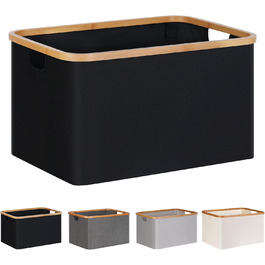 Efluky Foldable Laundry Basket 60L, Bamboo Fabric Foldable Storage Basket, Collapsible Storage Laundry Basket, Laundry Baskets for Bedroom Bathroom (Black)