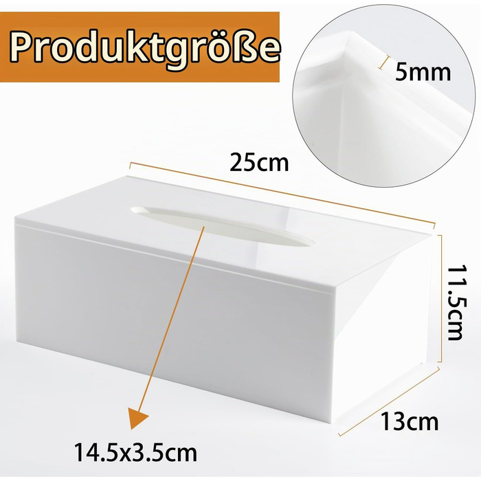 Коробка для серветок з акрилу ручної роботи, біла, 25×13×9 см