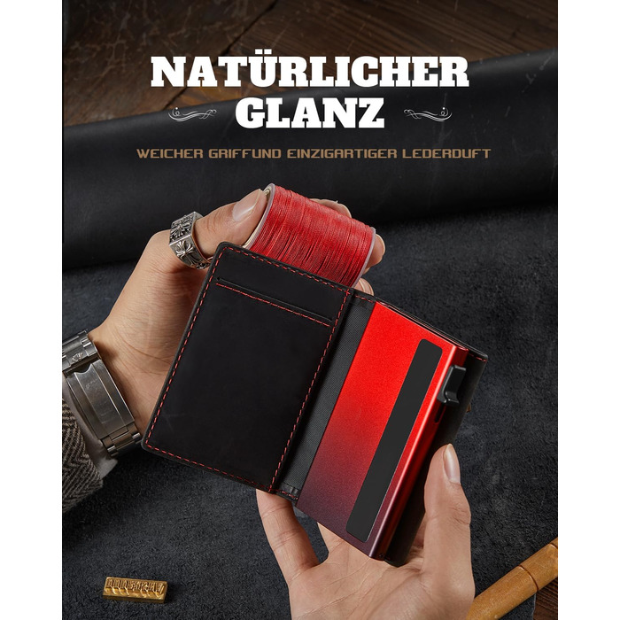 Портмоне Dodenša MagSnap для чоловіків з RFID захистом, відділенням для AirTag, картхолдером та відділенням для монет (Чорний/Червоний)