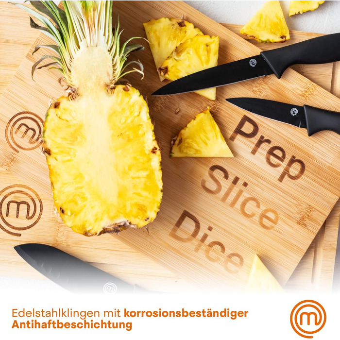 Набір кухонних ножів MasterChef: кухонний, овочевий, для чищення, нержавіюча сталь, антипригарне покриття, Soft-Touch ручки, чорний, 3 шт.