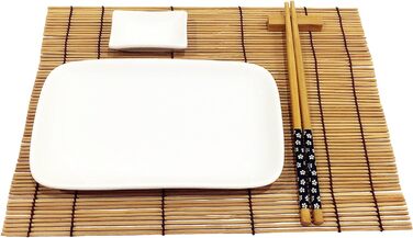 Набір для суші Exzact (10 шт.) – 2 тарілки, 2 миски для соусу, 2 підставки під столові прилади, 2 пари паличок для їжі – преміум-порицелан, подарункова коробка