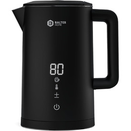 Balter Stainless Steel Kettle with Temperature Setting, 40°C-100°C, Double-Walled, BPA-Free, 1.7L, Black, WK-5-Touch (5 Temperature Levels, LCD)