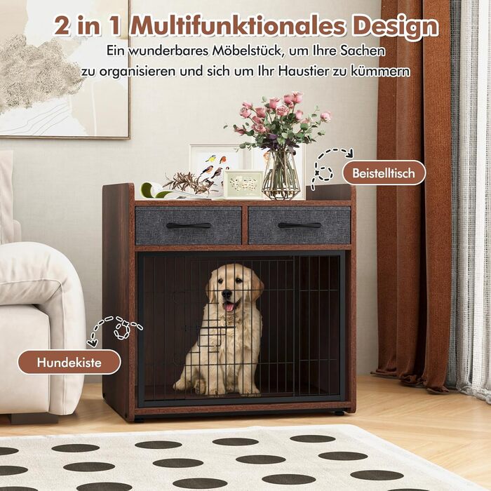 Клітка для собак GOPLUS з 2 висувними ящиками, замок, для собак маленьких та середніх порід, 62x49,5x63 см