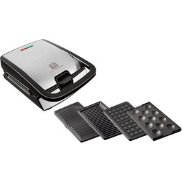 Tefal Snack Collection 4-Piece Set SW854D | Combination Appliance | Includes 4 non-stick plate sets | Dishwasher safe | Panini, waffles, sandwich, sweet pastries | 700W | Black/Stainless steel