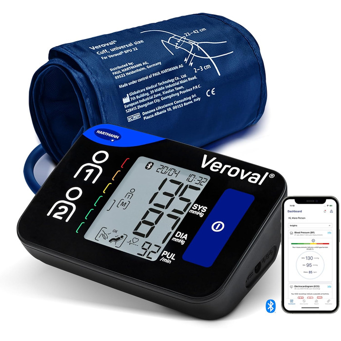 Veroval Compact + Тонометр на плечі BPU 26: виявлення фібриляції передсердь (AFib), передача даних у додаток, Bluetooth