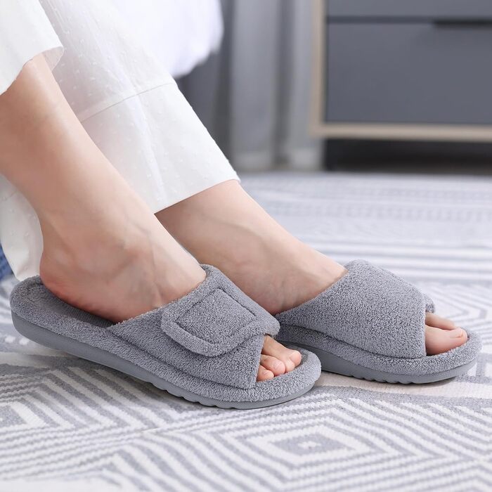 Ортопедичні домашні тапочки для жінок Litfun з підтримкою склепіння стопи, регульовані, з відкритими пальцями, для п'яткової шпори, сірі, 39 EU