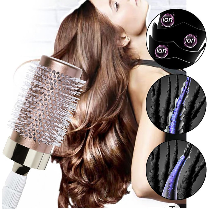 Набір для укладки волосся Haar-Rundbürste: круглі щітки для створення локонів та випрямлення, антистатична керамічна щітка з масажною насадкою та щіткою для розчісування, золота