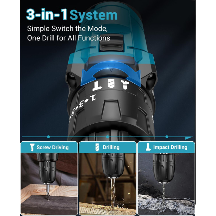 Акумуляторний шуруповерт MHPRO 21V з 2 акумуляторами 2.0Ah, 42Nm, 25+3 ступені крутного моменту, LED, 10мм патрон, 14-ти частинний набір для дому та саду