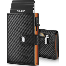 Чоловічий гаманець TENBST з відділом для монет та RFID захистом, Slim Wallet, картхолдер, гаманець-картхолдер, 10 відділень для карток - чорний & оранжевий