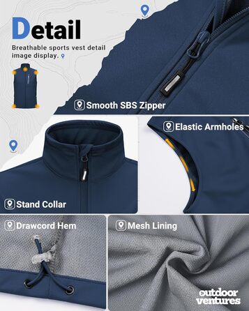 Чоловіча вітро- та водонепроникна жилетка Outdoor Ventures Softshe для їзди на велосипеді та активного відпочинку (M, Темно-синій)